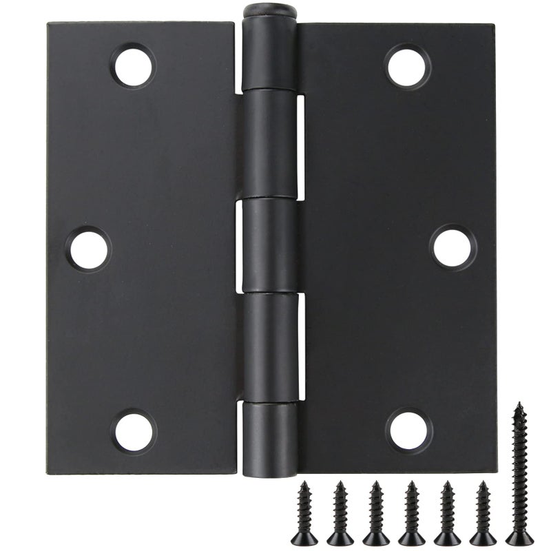 JIW Square Door Hinges Black Matte 3.5 Inch x 3.5"" Matte Black Door Hinges 3-1/2"" Interior Door Hinges Square Corners Standard Flat/Bedroom Bifold Residential Hinges for Doors Hinge Hardware 12 Pack - Image 1